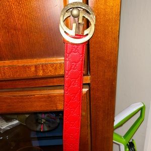 Gucci Red Hibiscus Belt Authentic